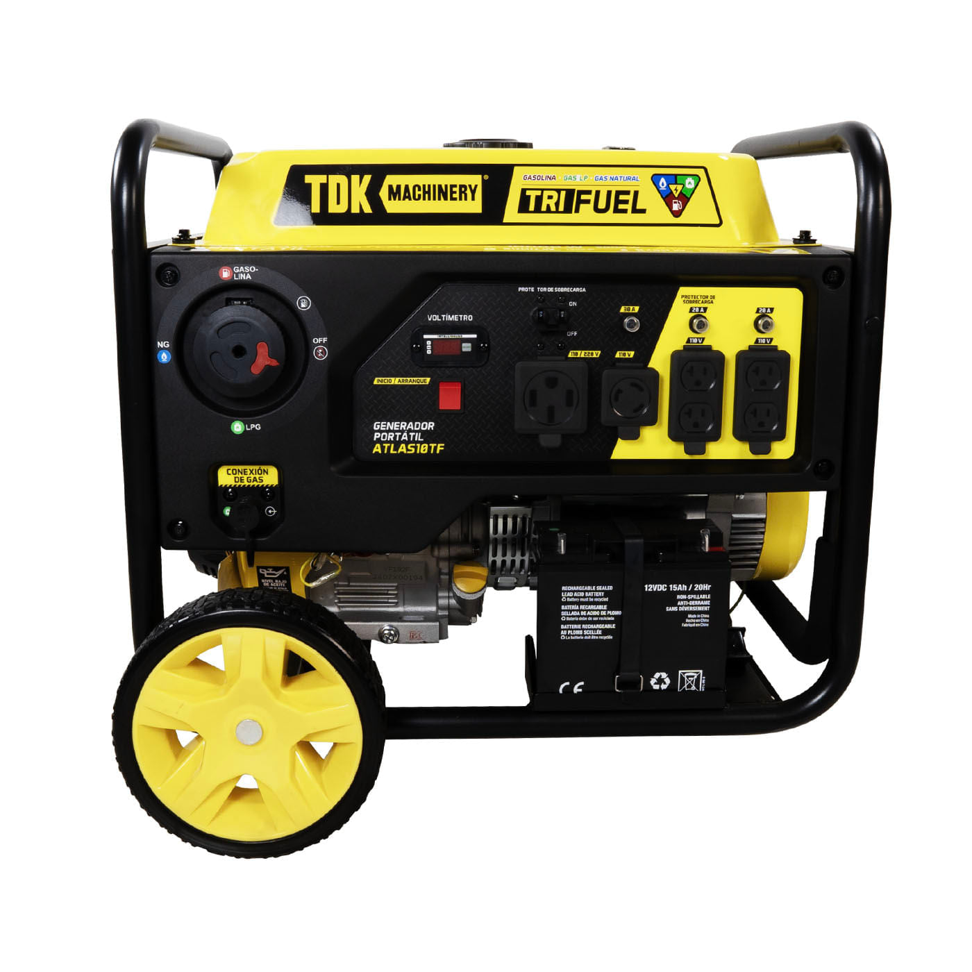 Generador Profesional 10 kw 3 En 1 Gasolina, Gas LP y Gas Natural Tdk Machinery 110v/220v Monofasico – Atlas10tf