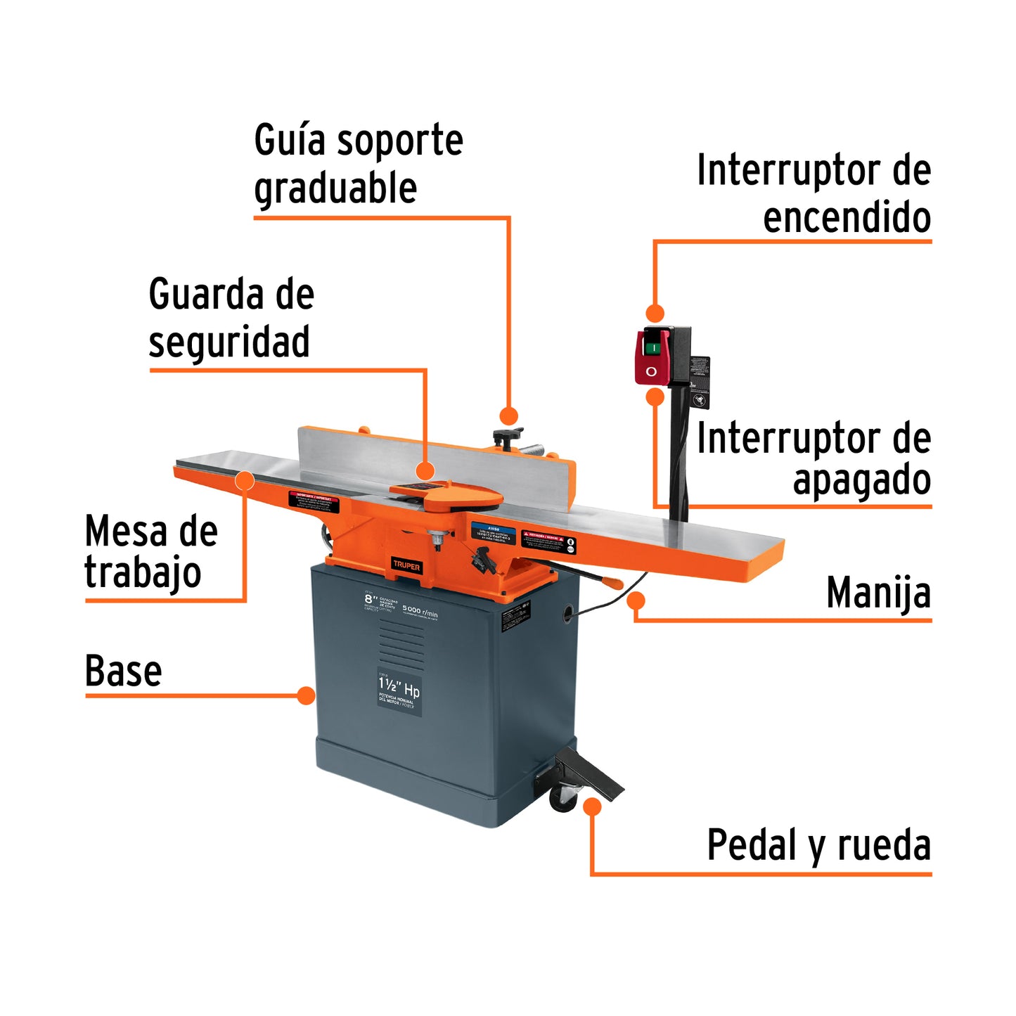 Canteadora de piso para Madera 8 Pulgadas 1.5HP 1120 W Truper Clave: CANT-8X 16288
