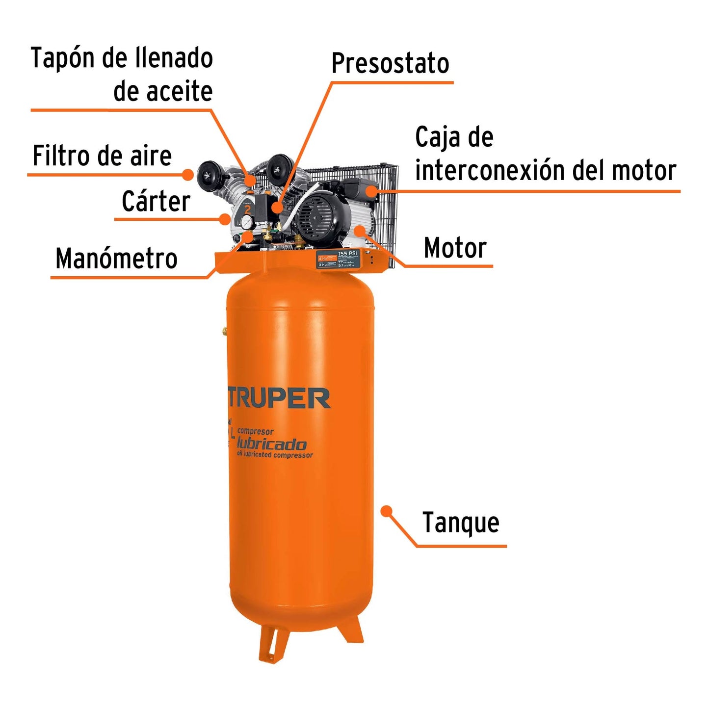Compresor de Aire 240 Litros Vertical 4HP Monofasico 220V, TRUPER COMP-240LV 19366