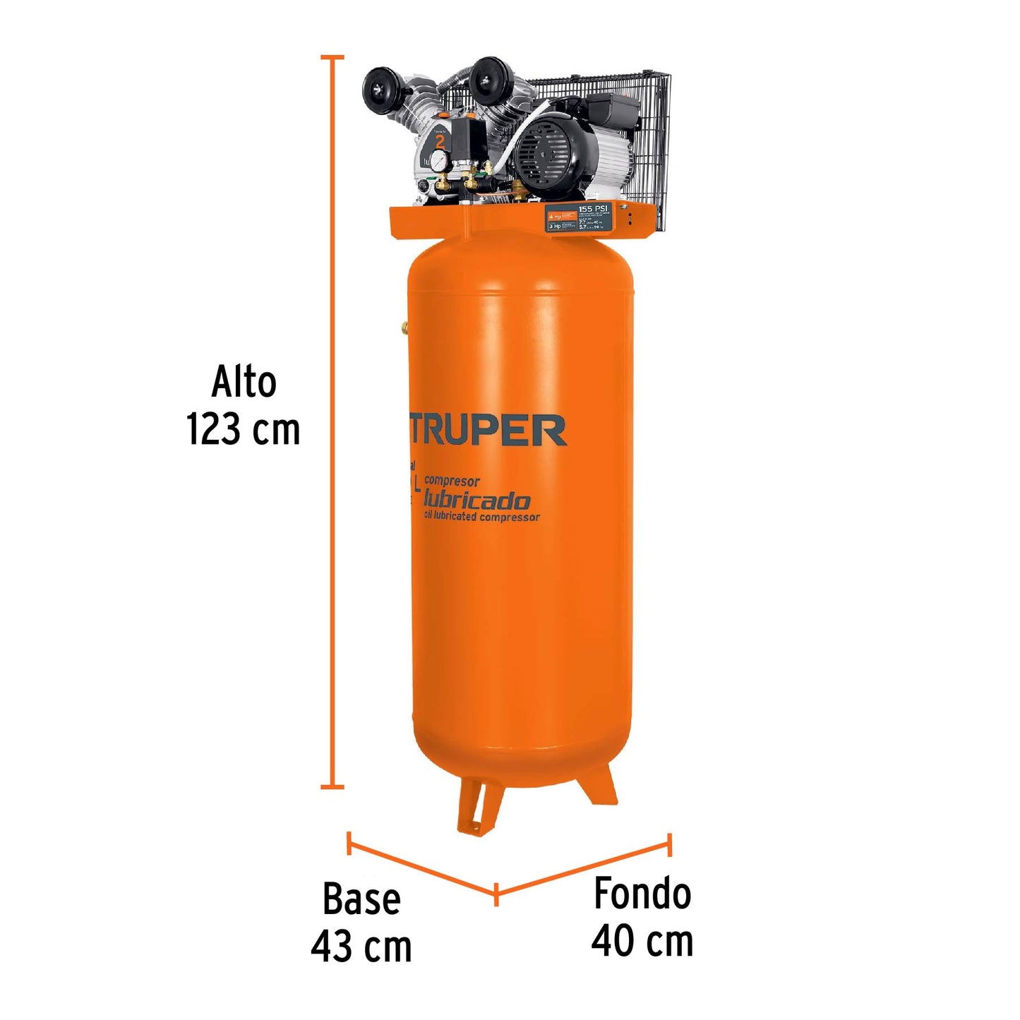 Compresor de Aire 240 Litros Vertical 4HP Monofasico 220V, TRUPER COMP-240LV 19366