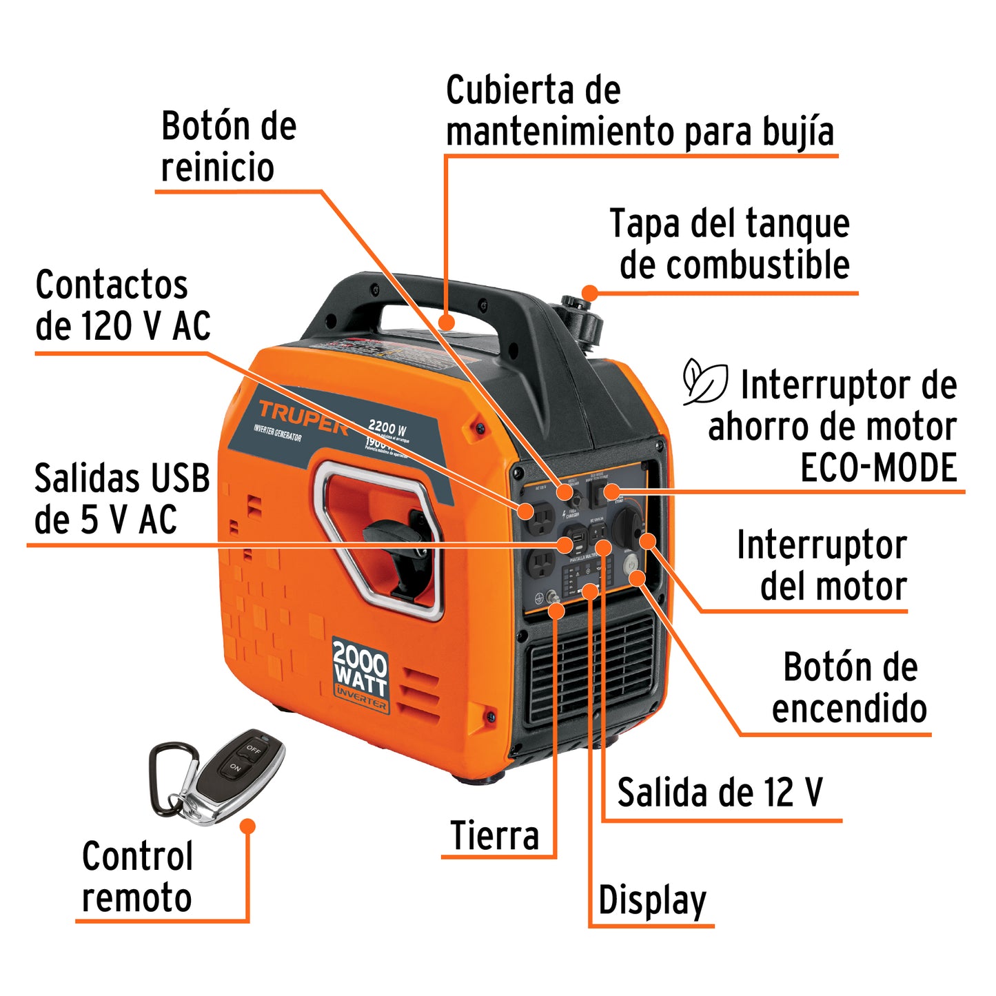 Generador Eléctrico Inverter 2200 Watts Monofasico 110V Truper GEN-201 103279