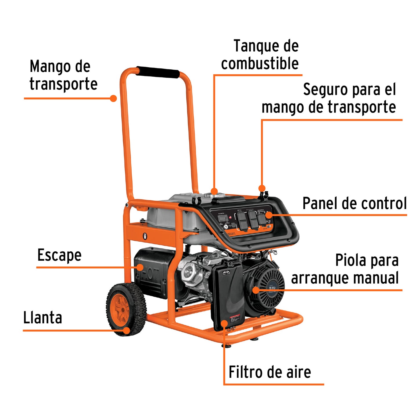 Generador Eléctrico 4500 Watts Monofasico 110/220V Motor a Gasolina 11 hp, Truper GEN-45X 15343