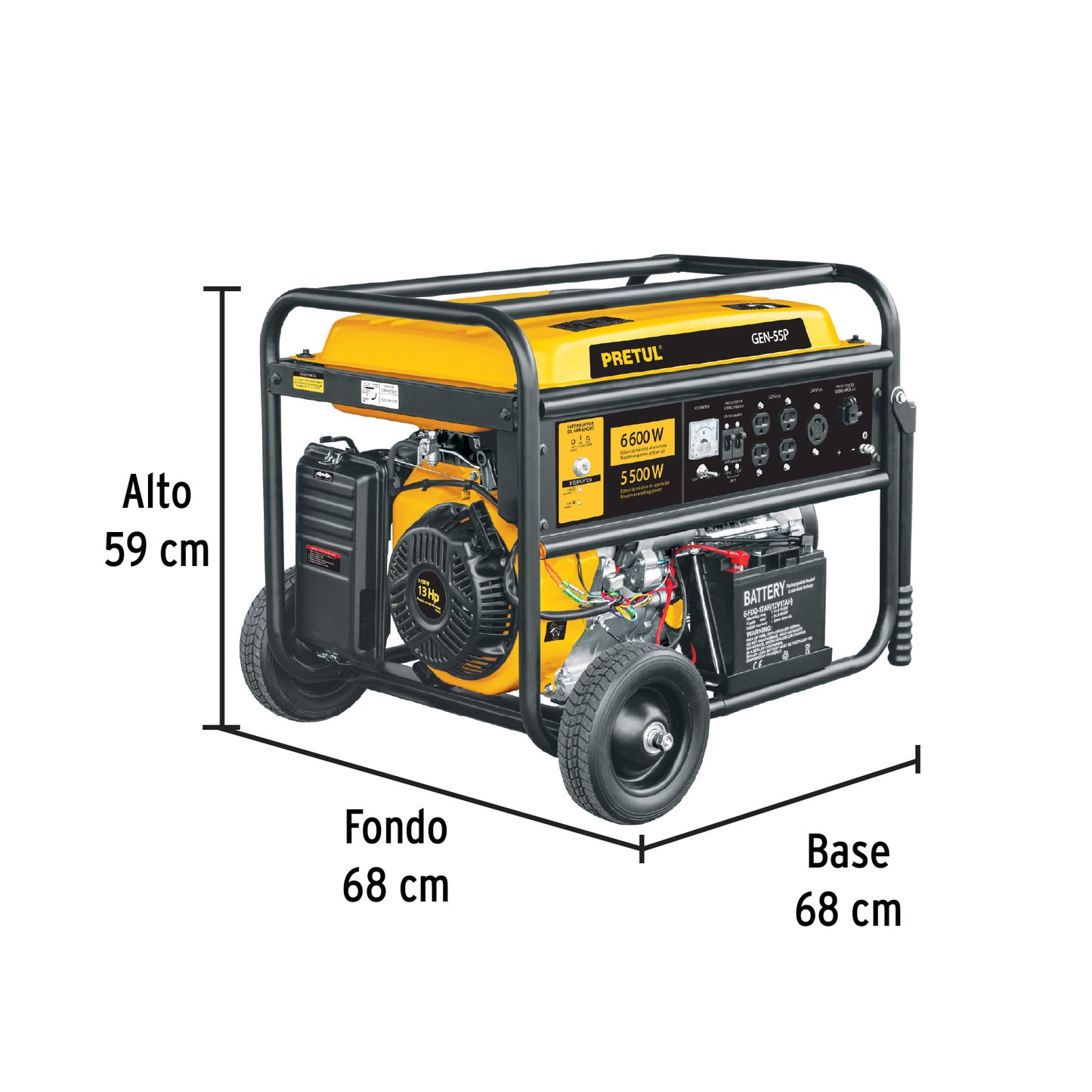 Generador Eléctrico 5500 Watts Monofasico 110/220V Motor a Gasolina 13 hp, Pretul GEN-55P 26035