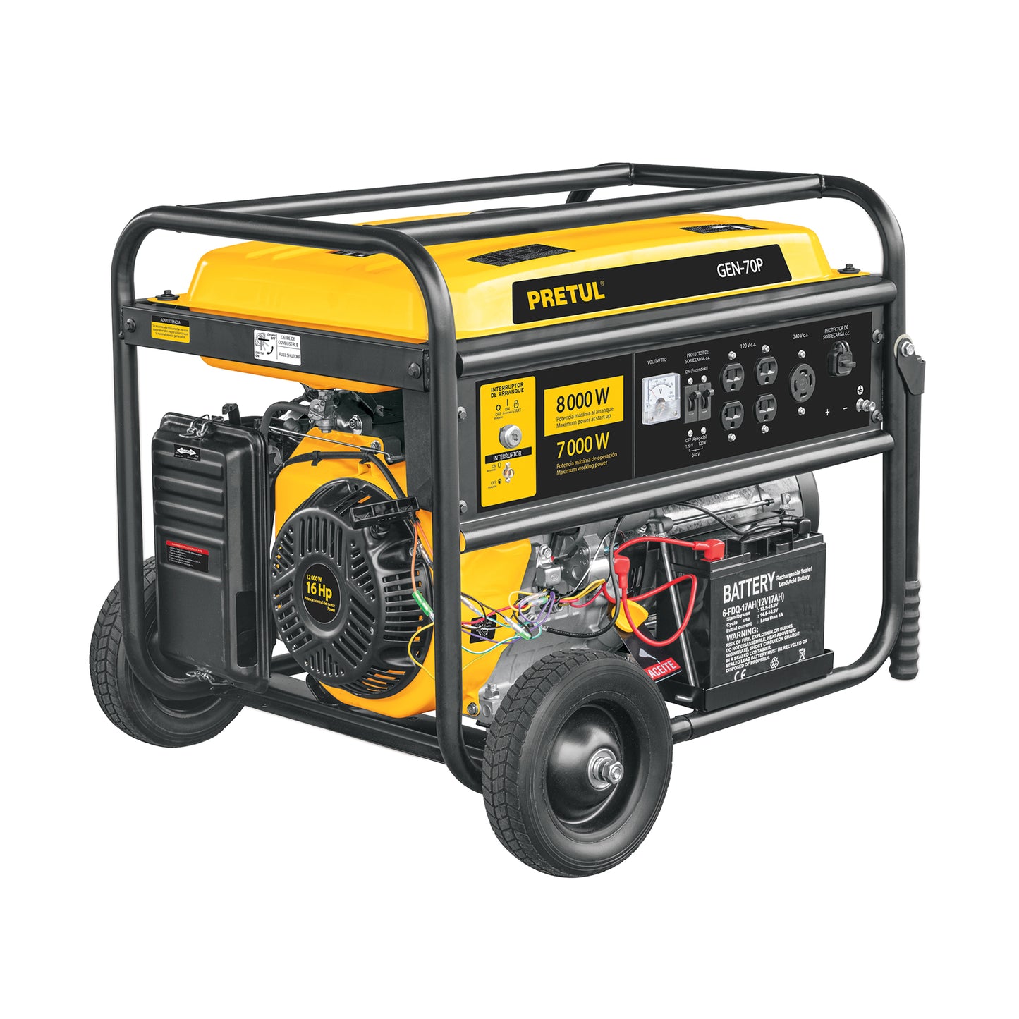 Generador Eléctrico 7000 Watts Monofasico 110/220V Motor a Gasolina 16 hp, Pretul GEN-70P 26036