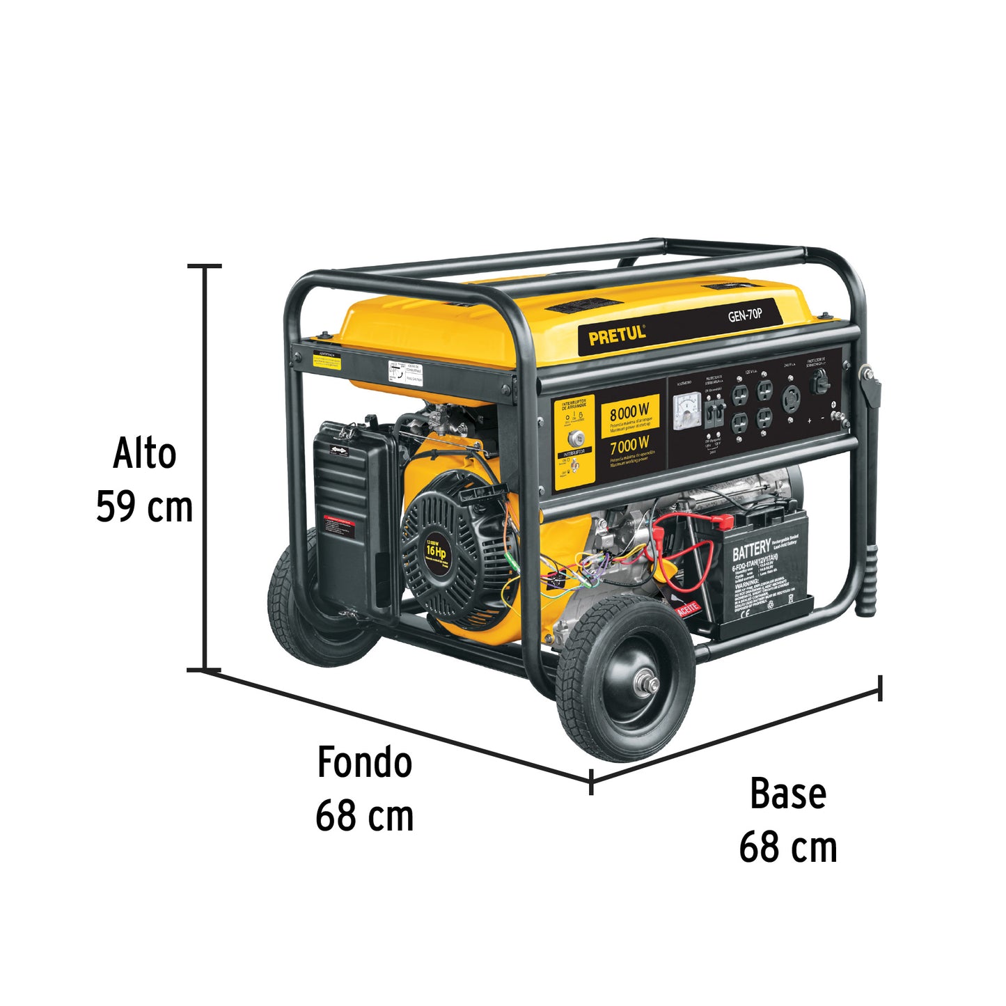 Generador Eléctrico 7000 Watts Monofasico 110/220V Motor a Gasolina 16 hp, Pretul GEN-70P 26036