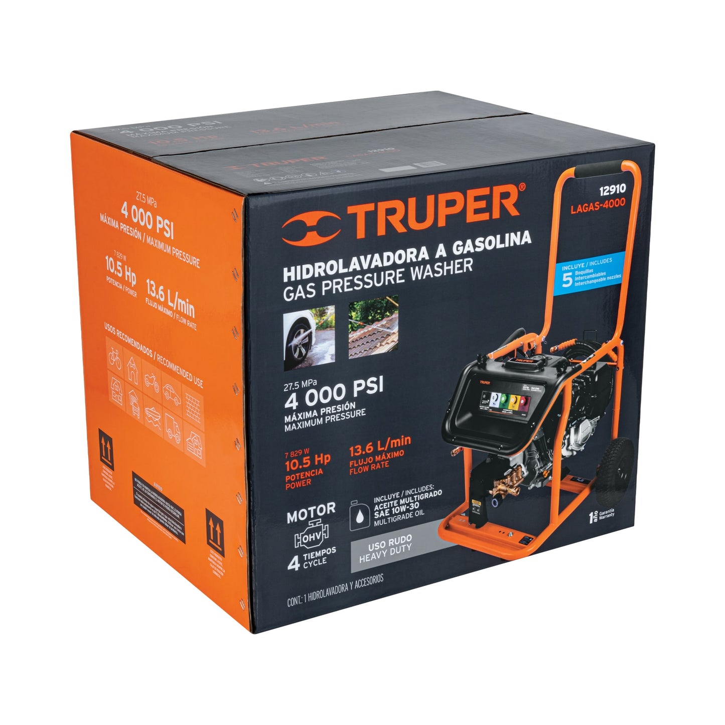 Hidrolavadora Con Motor a Gasolina 4000 PSI Motor de 10.5 HP, Truper LAGAS-4000 12910