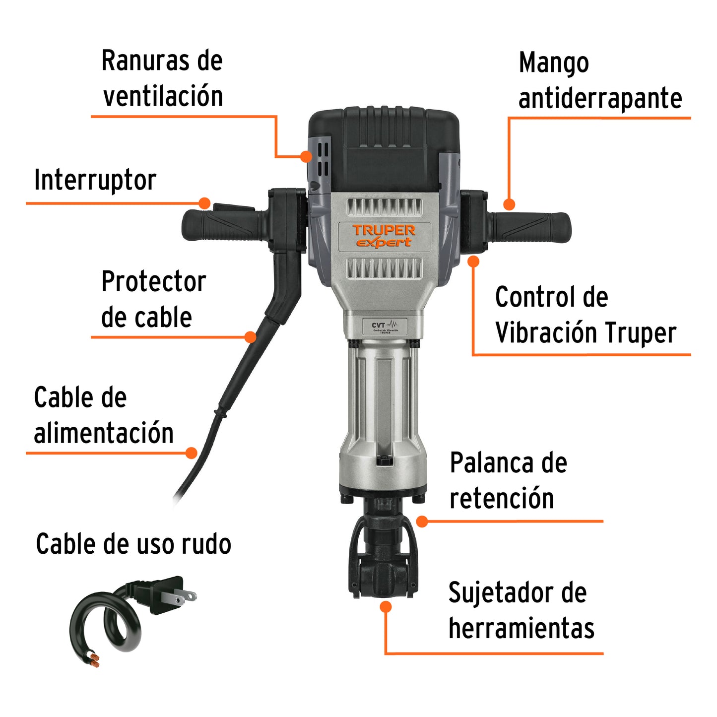 Martillo Demoledor Electrico 30 kg, Hex 62J, 2000W, TRUPER EXPERT MADE-30NX 100894