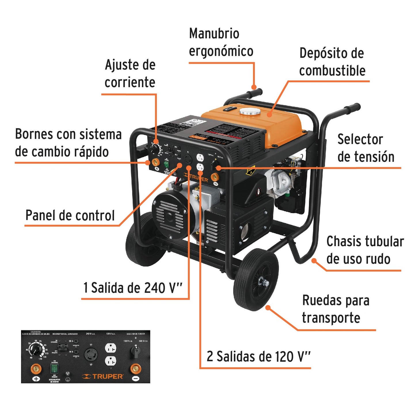 Soldadora a Gasolina 145 Amperes con Generador de 4500 watts, Truper SOT-145G 14358