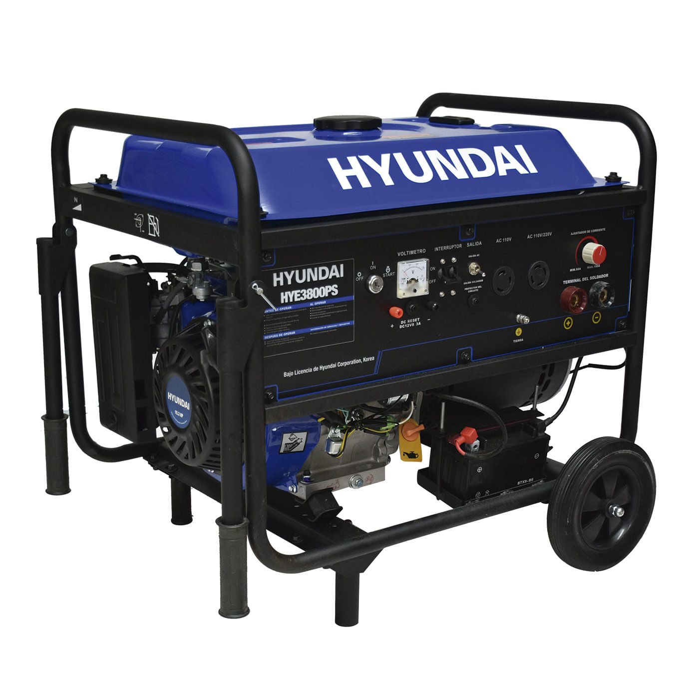 Soldadora a Gasolina y Generador Hyundai 200 Amperes 3800 Watts Portatil 110V - 220V Motor 15 Hp HYE3800PS