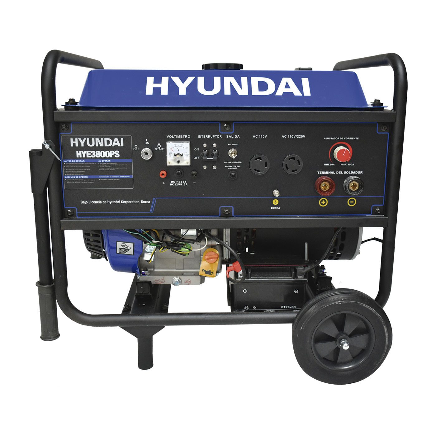 Soldadora a Gasolina y Generador Hyundai 200 Amperes 3800 Watts Portatil 110V - 220V Motor 15 Hp HYE3800PS