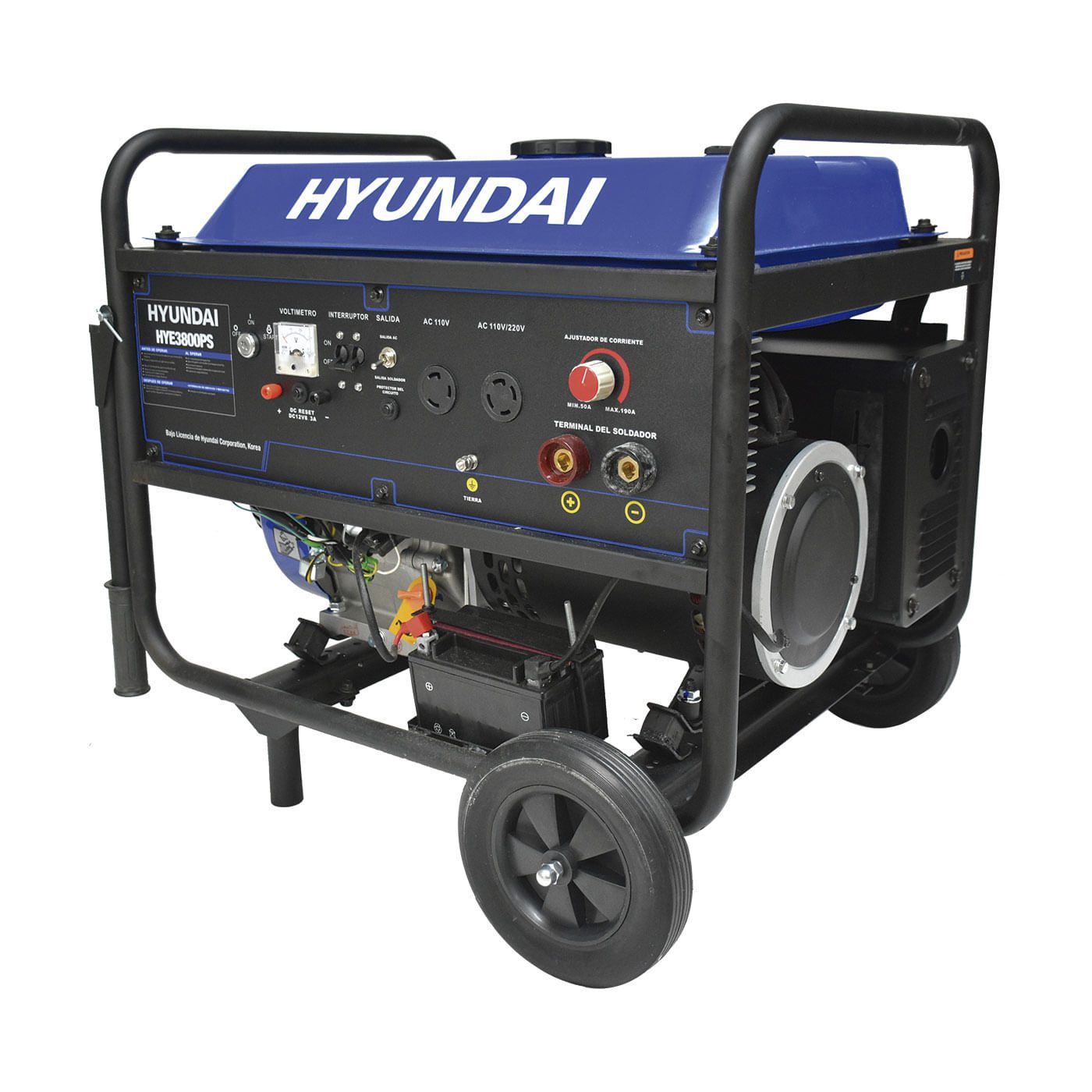 Soldadora a Gasolina y Generador Hyundai 200 Amperes 3800 Watts Portatil 110V - 220V Motor 15 Hp HYE3800PS