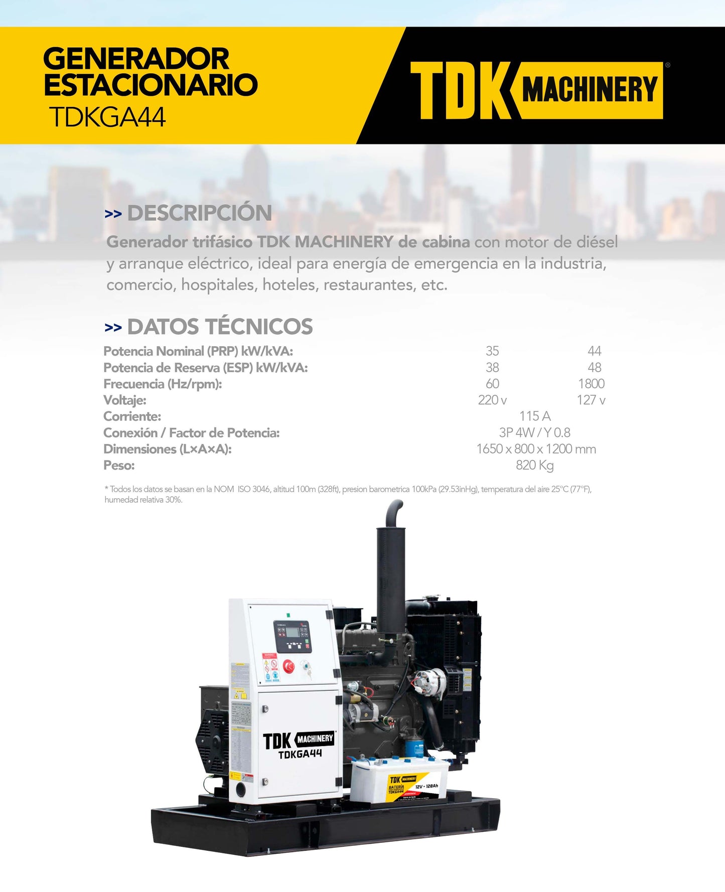 Generador Estacionario Planta de Luz Planta de Emergencia 35 Kw / 44 Kva Trifasico 220v Abierto – TDKGA44