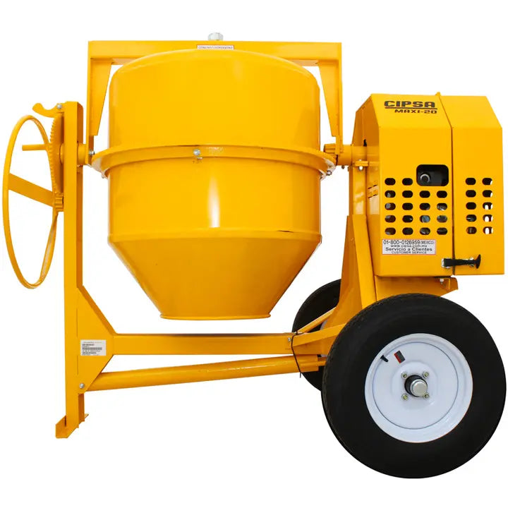 Revolvedora de Concreto Maxi 20 CIPSA de 2 Sacos de Capacidad con Motor a Gasolina Mpower de 15 HP Olla de Acero Remolcable M20SMP15