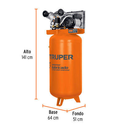 Compresor de Aire 180 Litros Vertical 4HP Monofasico 220V, TRUPER COMP-180LV 15657