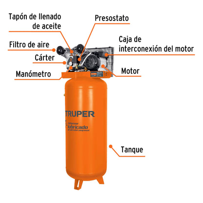 Compresor de Aire 240 Litros Vertical 4HP Monofasico 220V, TRUPER COMP-240LV 19366