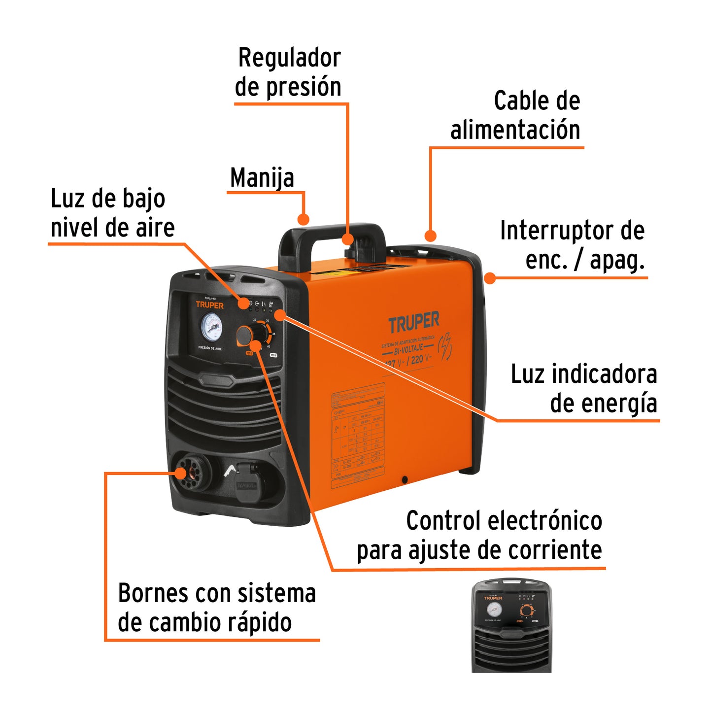 Cortadora de Plasma 40 Amperes Corte Hasta 10mm Bifsica 110/220V Truper Expert COPLA-40 17335