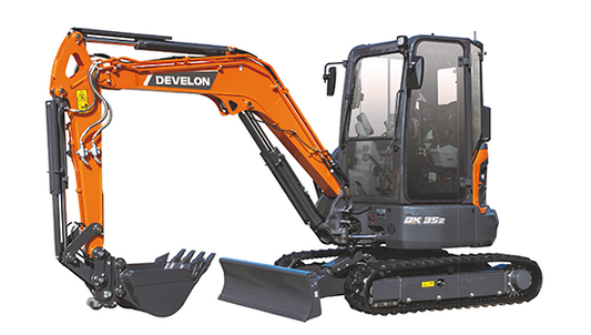 Miniexcavadora DEVELON DX35Z 3.7 Toneladas -Potencia Compacta  Giro Cero y Alto Rendimiento