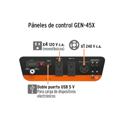 Generador Eléctrico 4500 Watts Monofasico 110/220V Motor a Gasolina 11 hp, Truper GEN-45X 15343