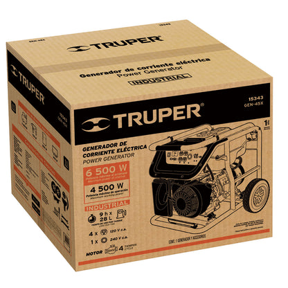 Generador Eléctrico 4500 Watts Monofasico 110/220V Motor a Gasolina 11 hp, Truper GEN-45X 15343
