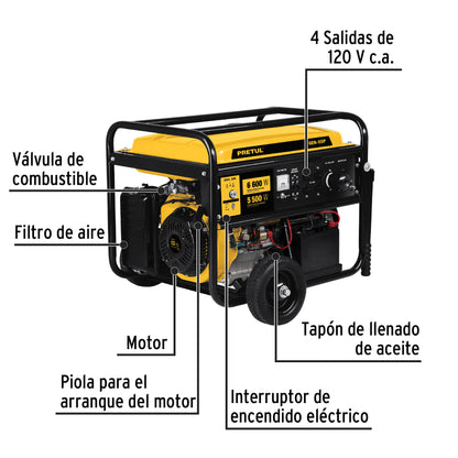Generador Eléctrico 5500 Watts Monofasico 110/220V Motor a Gasolina 13 hp, Pretul GEN-55P 26035