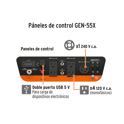 Generador Eléctrico 5500 Watts Monofasico 110/220V Motor a Gasolina 13 hp, Truper GEN-55X 15344