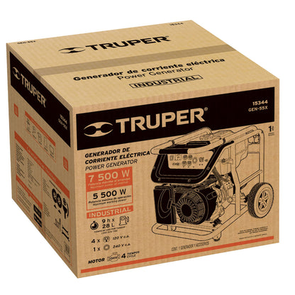 Generador Eléctrico 5500 Watts Monofasico 110/220V Motor a Gasolina 13 hp, Truper GEN-55X 15344