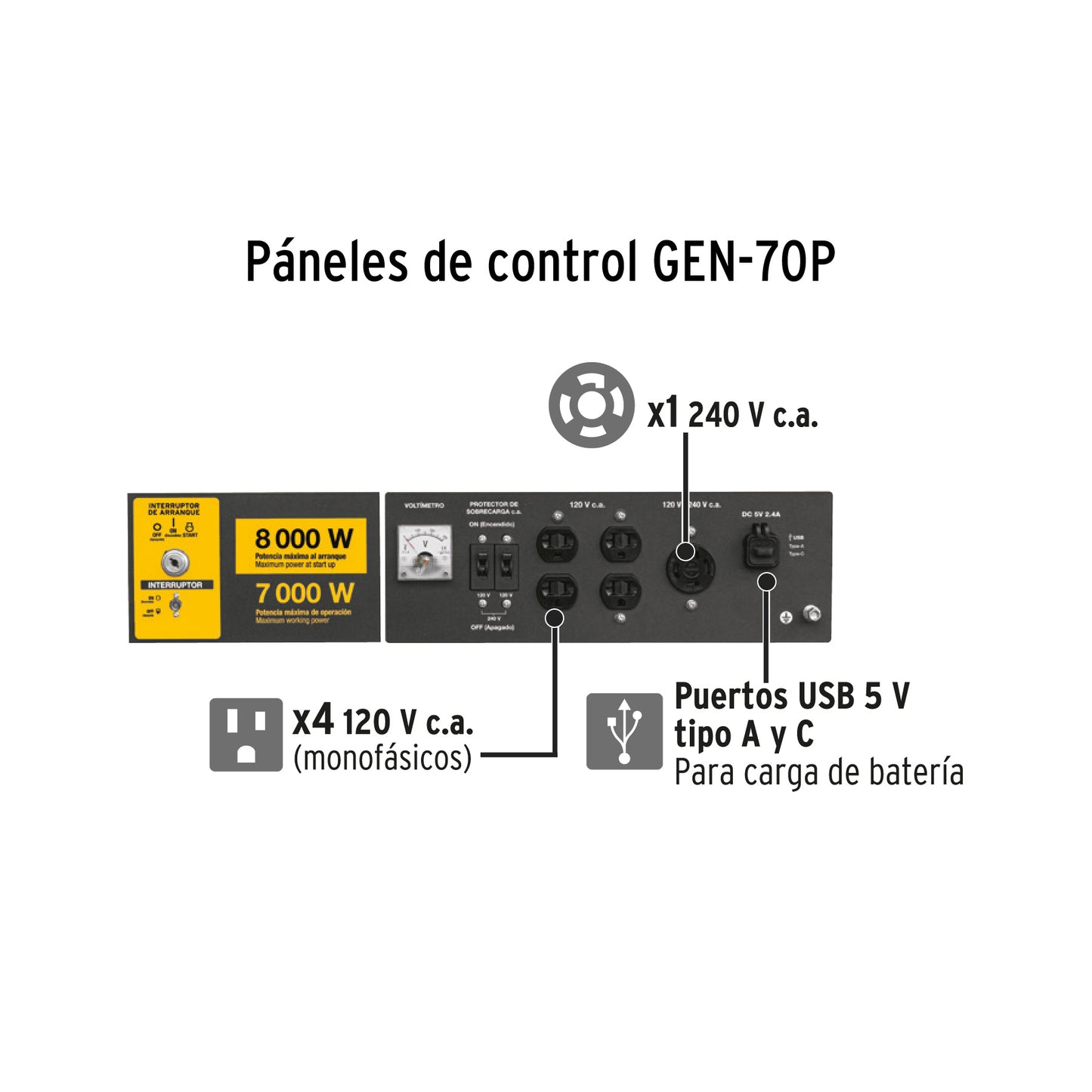 Generador Eléctrico 7000 Watts Monofasico 110/220V Motor a Gasolina 16 hp, Pretul GEN-70P 26036