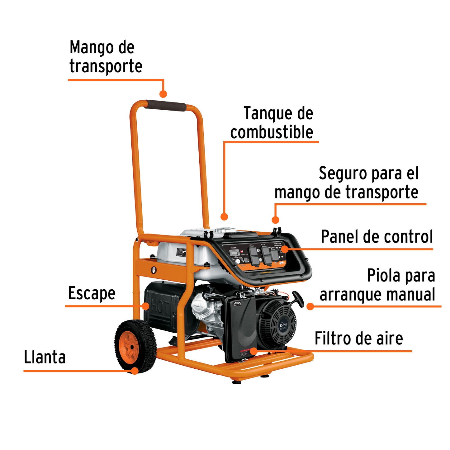 Generador Eléctrico 8000 Watts Monofasico 110/220V Motor a Gasolina 15 hp, Truper GEN-80X 15345
