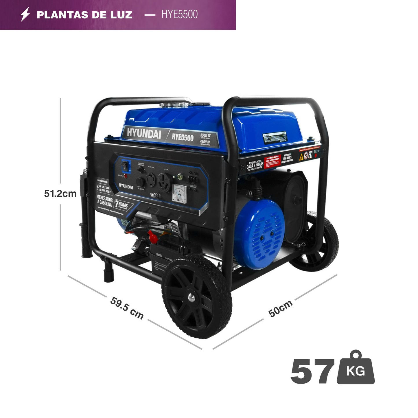 Generador a Gasolina Hyundai 5500 Watts Portatil Monofasico 110V - 220V Motor 10 Hp HYE5500