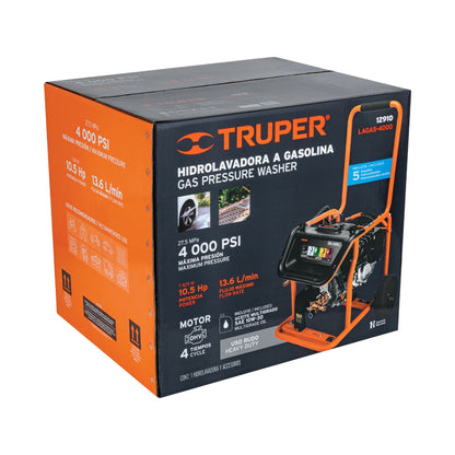 Hidrolavadora Con Motor a Gasolina 4000 PSI Motor de 10.5 HP, Truper LAGAS-4000 12910