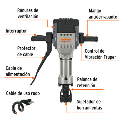 Martillo Demoledor Electrico 30 kg, Hex 62J, 2000W, TRUPER EXPERT MADE-30NX 100894