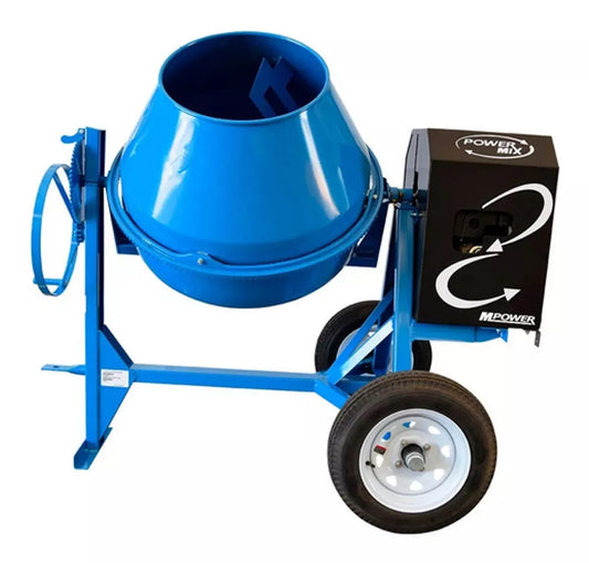 Revolvedora de Concreto Mpower Azul de 1 Saco de Capacidad con Motor a Gasolina Mpower de 9 HP Olla de Acero Remolcable R1UAMP9