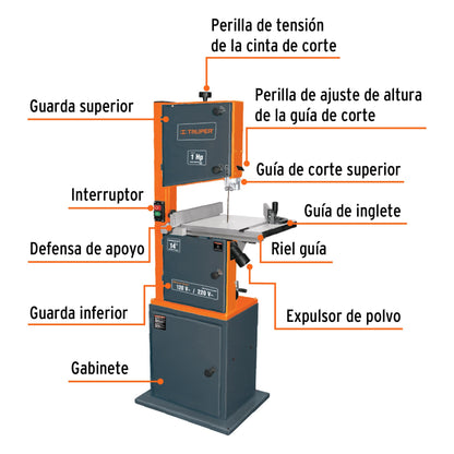 Sierra Cinta Para Madera 14 pulgadas de 1 HP (750 W) Truper SCI-14E 16458