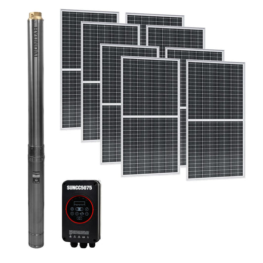 Bomba de Agua Sumergible Solar  5 hp Con 8 Paneles Solares Y Caja De Control Inverter  Uso Profesional Hyundai – Sun500x