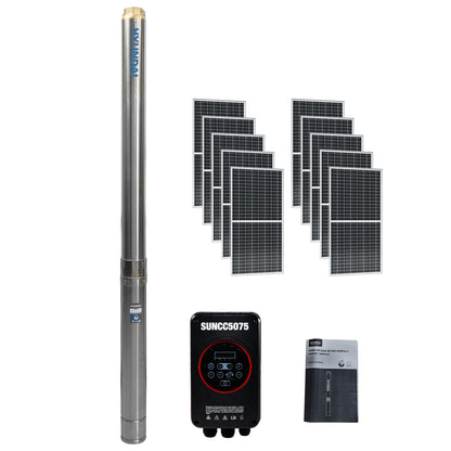 Bomba de Agua Sumergible Solar  7 hp Con 10 Paneles Solares Y Caja De Control Inverter  Uso Profesional Hyundai – Sun750x