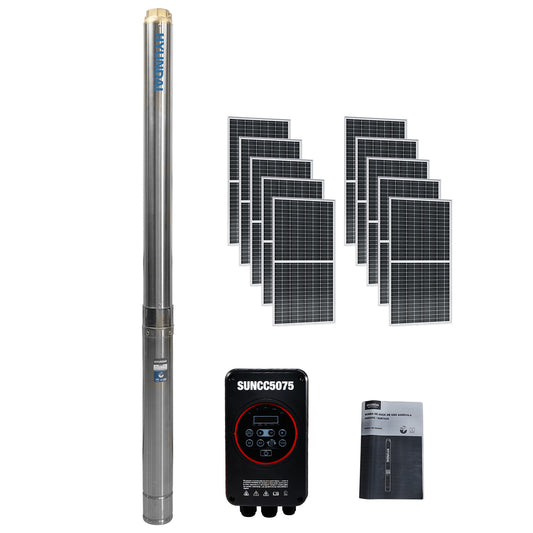 Bomba de Agua Sumergible Solar  7 hp Con 10 Paneles Solares Y Caja De Control Inverter  Uso Profesional Hyundai – Sun750x