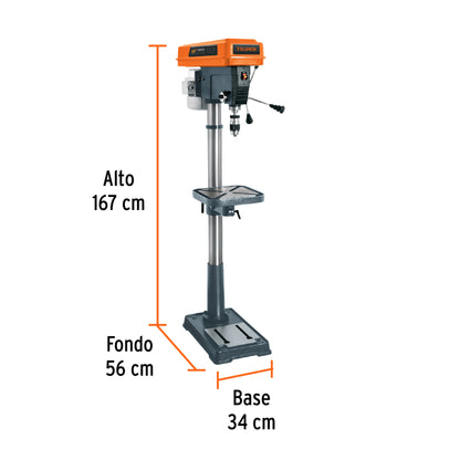 Taladro de piso 17"  1.5 HP 1200 W Con Broquero 5/8" Monofasico 120V Truper TAPI-17  16182