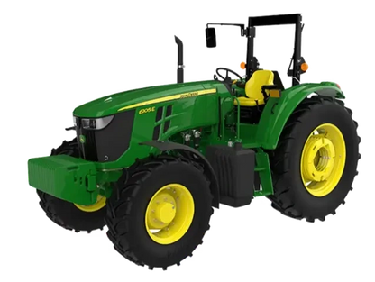 Tractor John Deere 6105E en campo abierto, ideal para labores agrícolas con 100 hp y