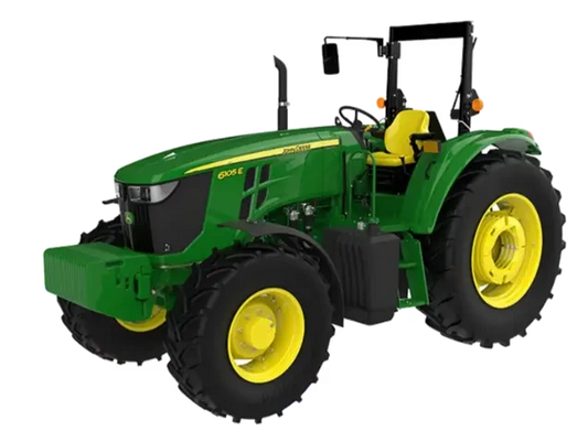 Tractor John Deere 6105E en campo abierto, ideal para labores agrícolas con 100 hp y