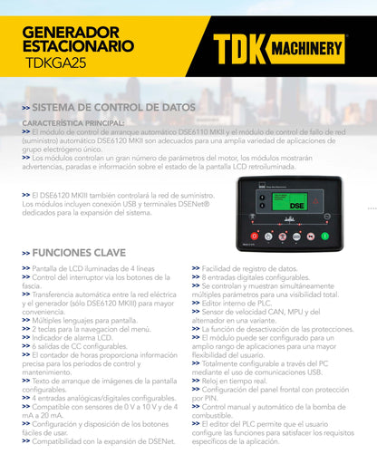 Generador Estacionario Planta de Luz Planta de Emergencia 20 Kw / 25 Kva Trifasico 220v Abierto – TDKGA25