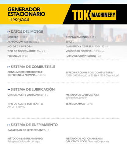 Generador Estacionario Planta de Luz Planta de Emergencia 35 Kw / 44 Kva Trifasico 220v Abierto – TDKGA44