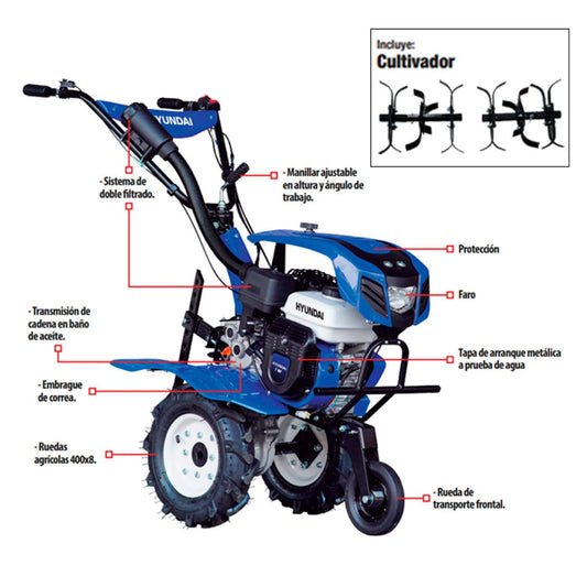 Motoazada Profesional Hyundai 7 Hp 3 Velocidades Con Cultivador y Faro – Ram750xt
